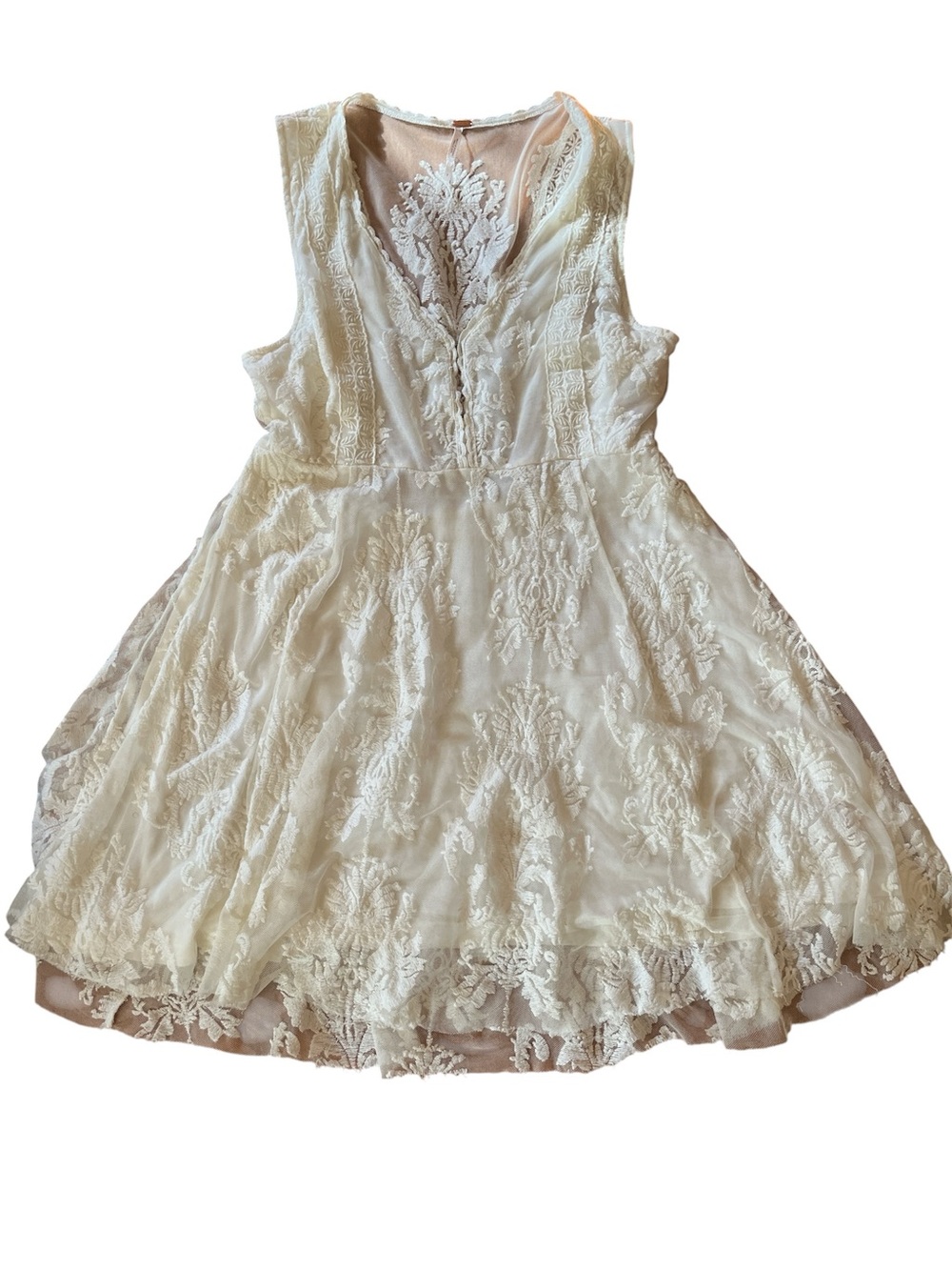Free People Reign Over Me Cream Lace V-Neck Mini Dress Size 8